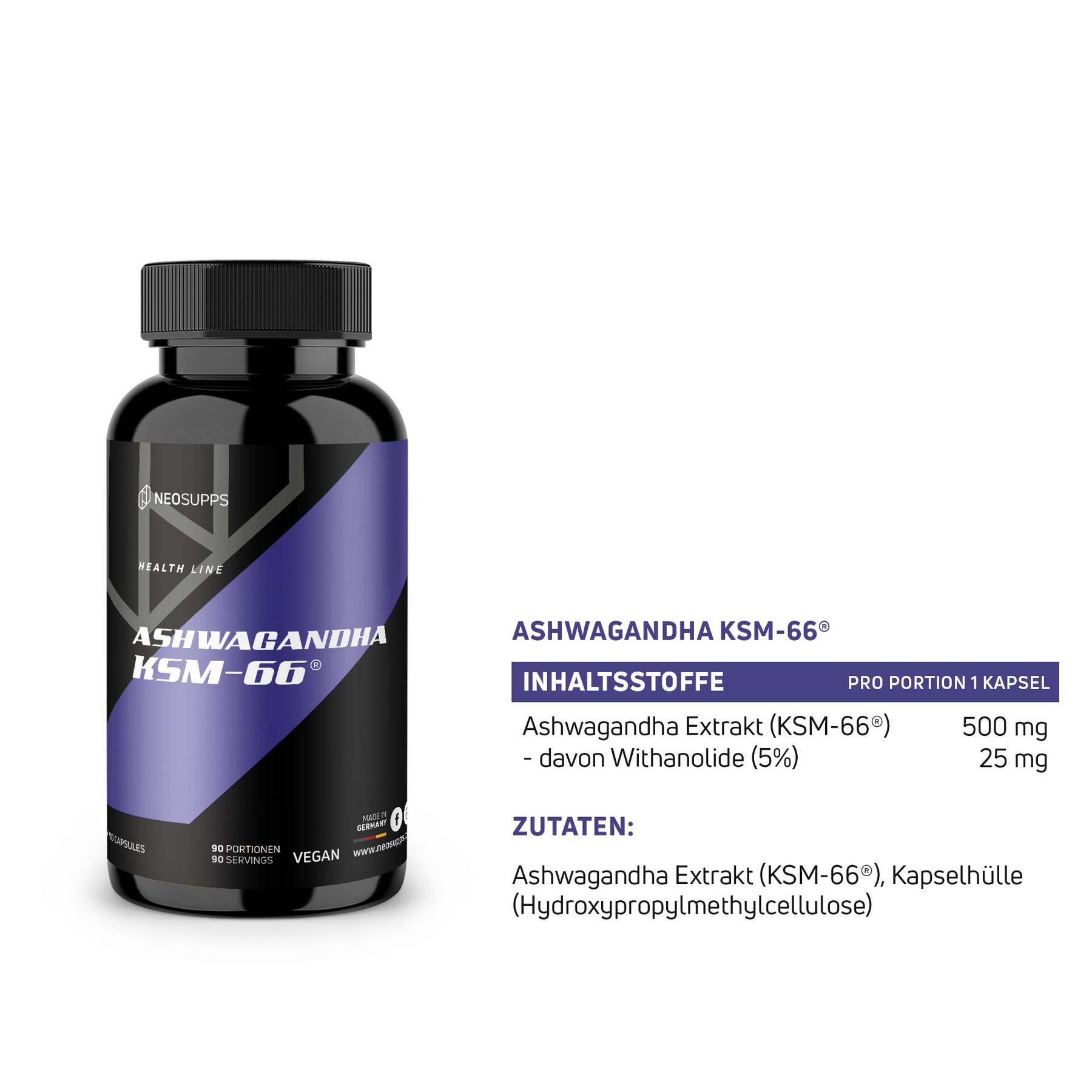 Ashwagandha KSM-66 - 90 Kapseln