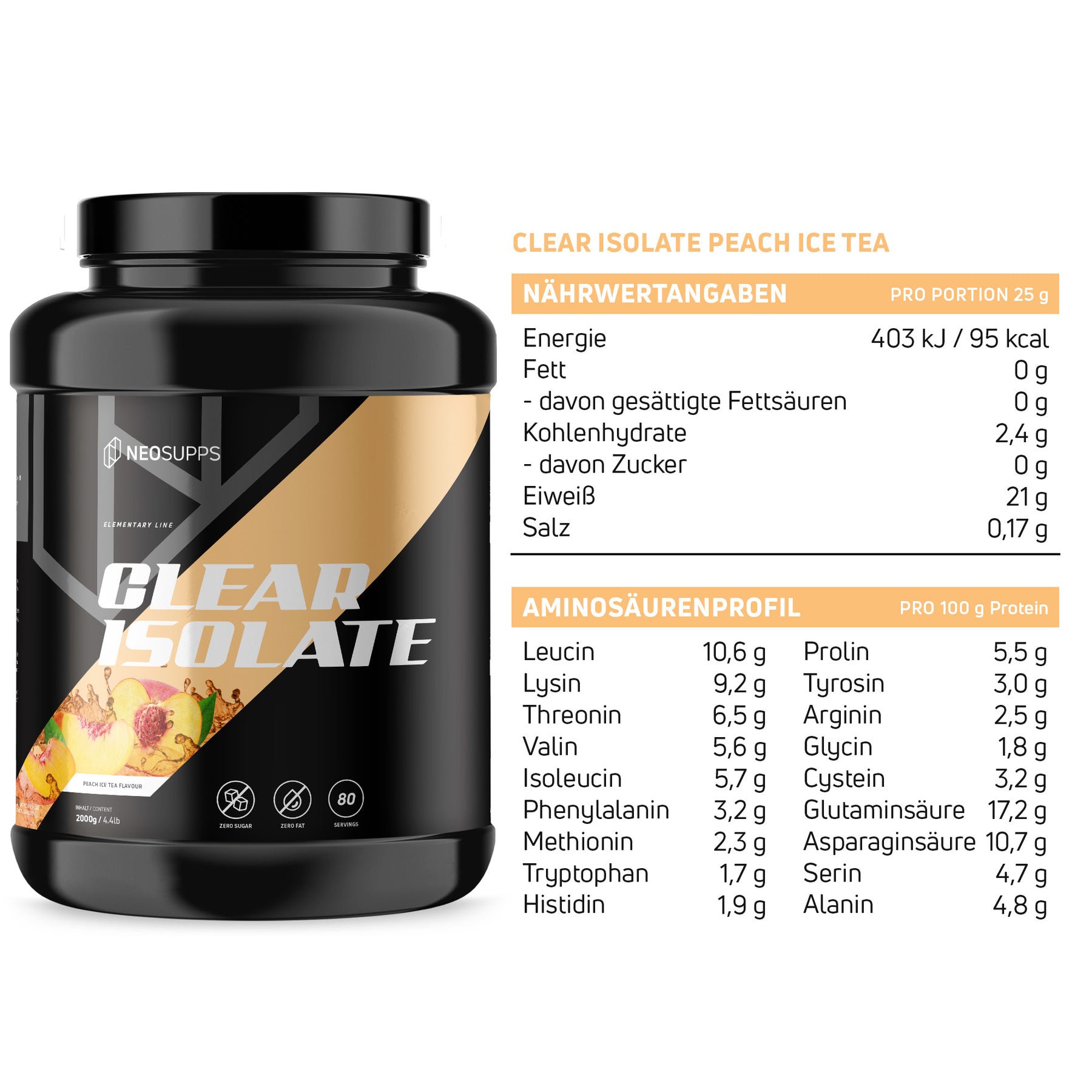 Clear Isolate - Peach Ice Tea 2000g