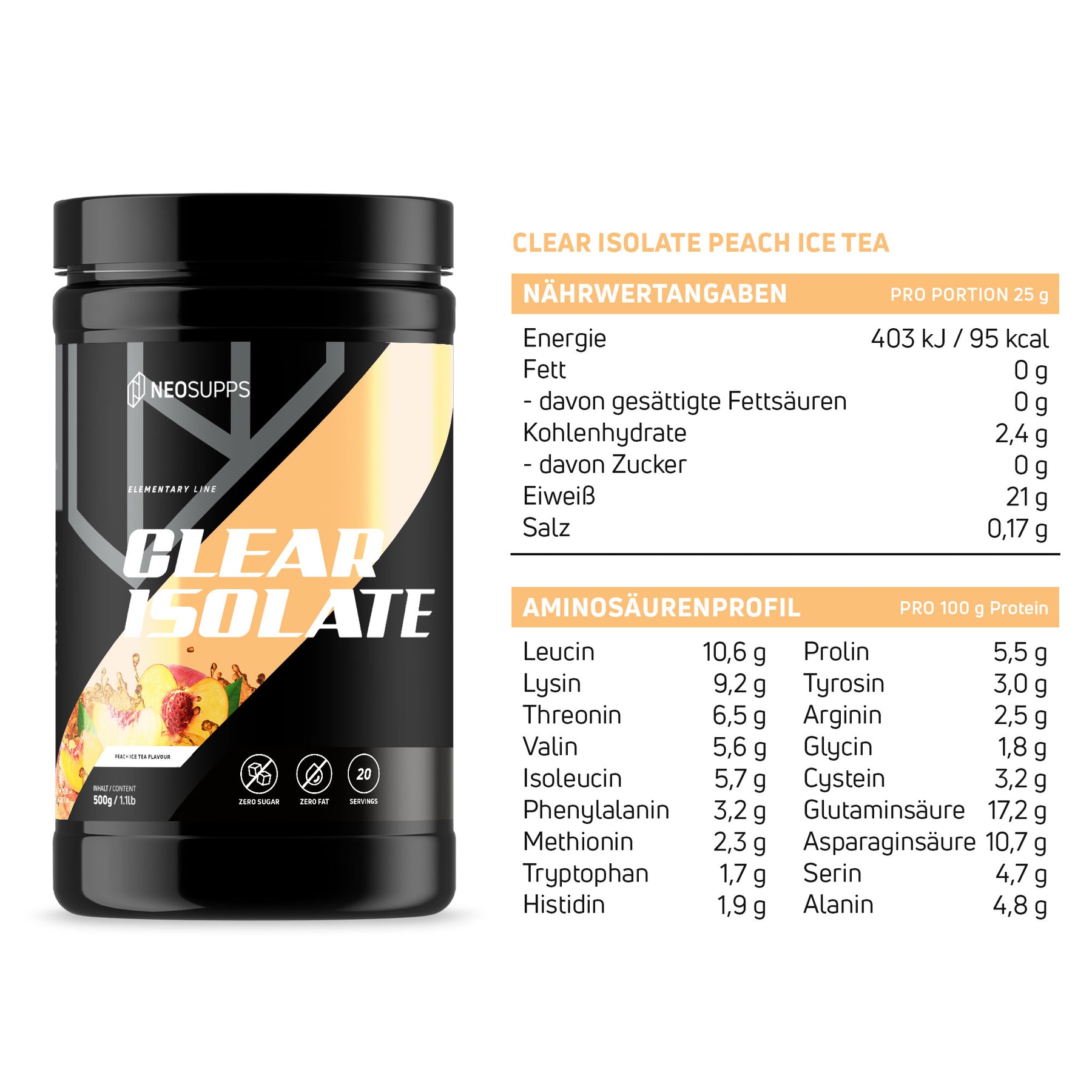 Clear Isolate - Peach Ice Tea 500g