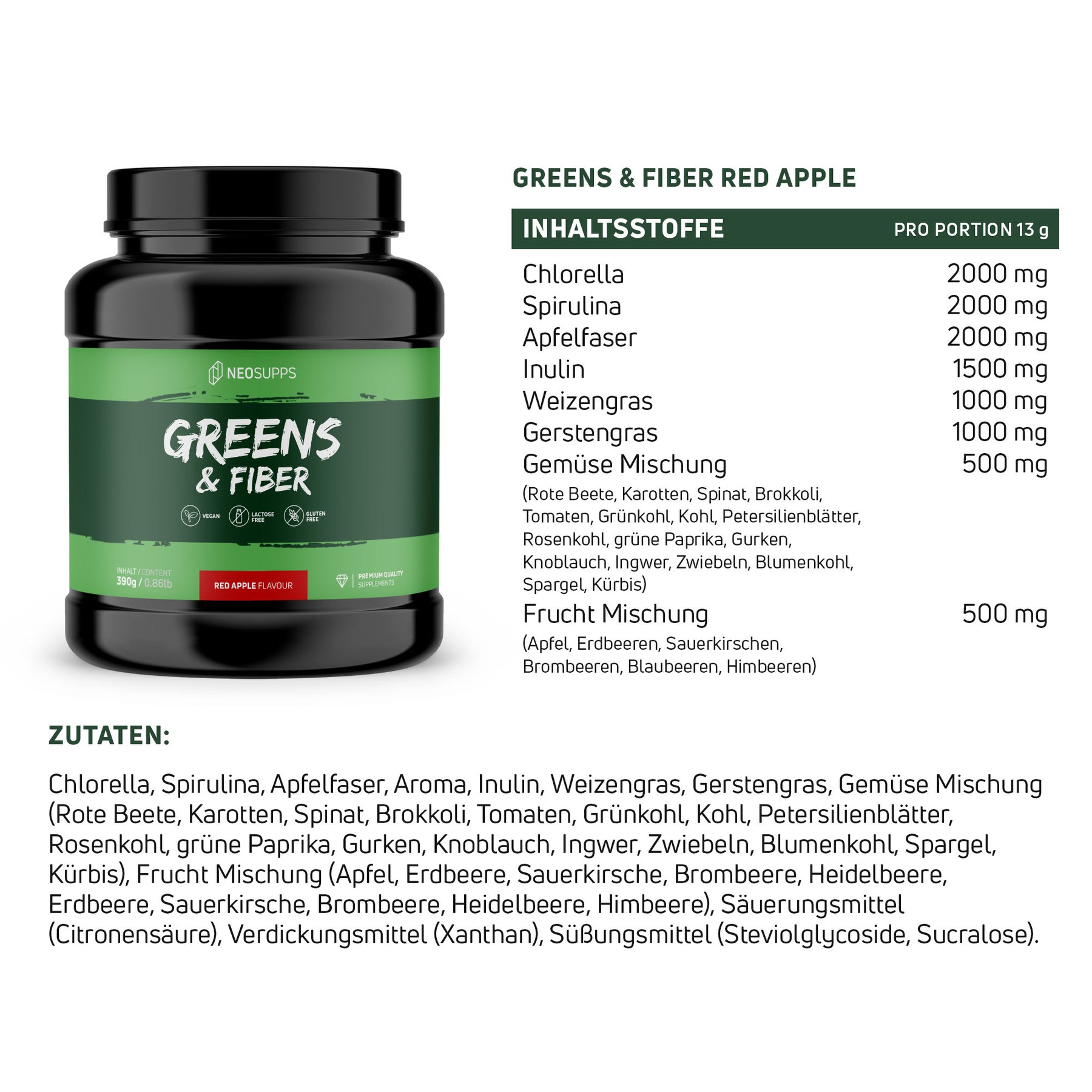 Greens & Fiber - Red Apple, 390g