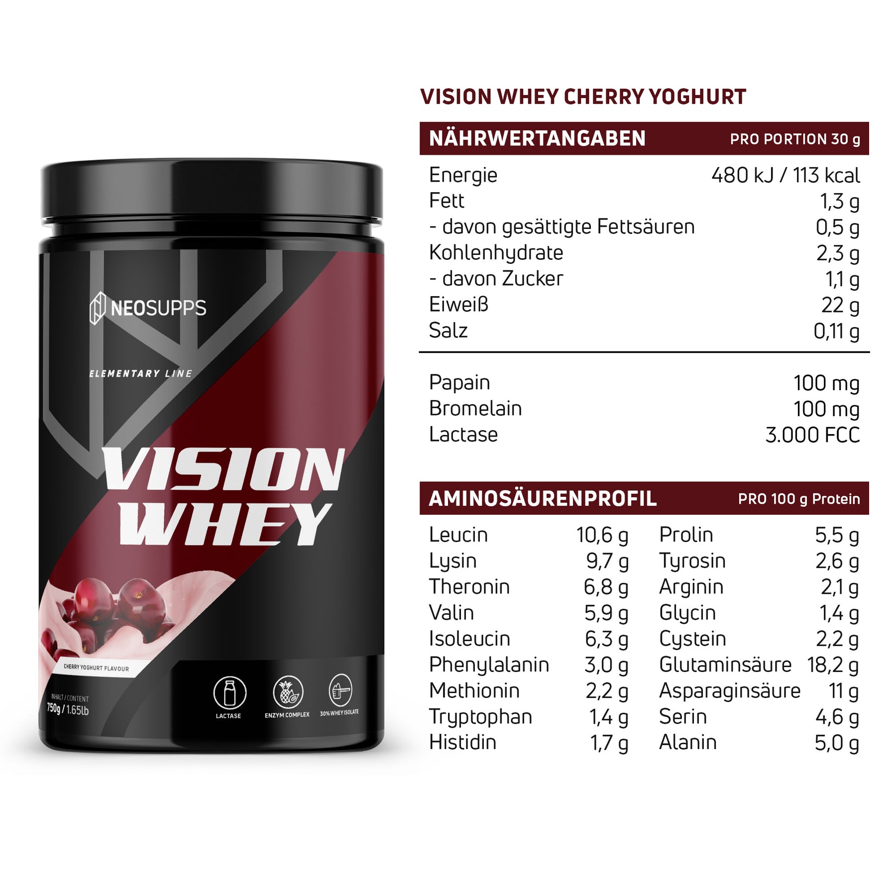 Vision Whey - Cherry Yoghurt, 750g