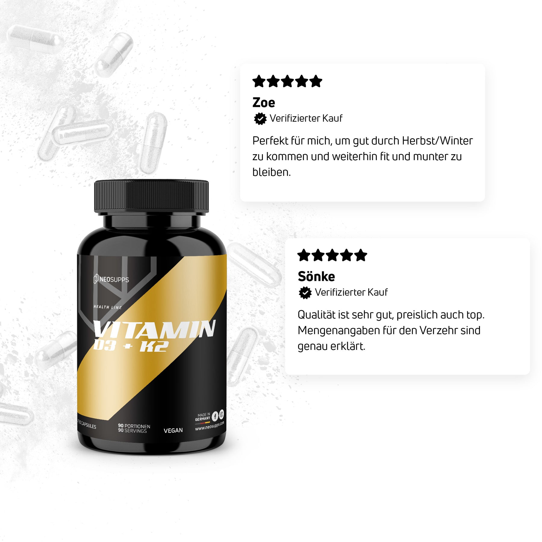 Vitamin D3 + K2 - 90 Kapseln