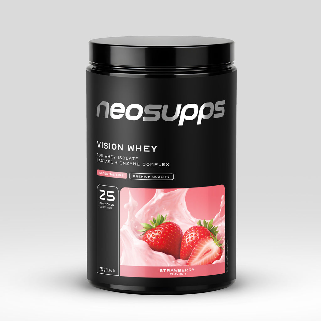 Neosupps Whey Protein Pulver Strawberry 750g, Proteinpulver, Proteinshake Pulver, 750 g, Protein zum Muskelaufbau mit geprüfter Qualität, Made in Germany