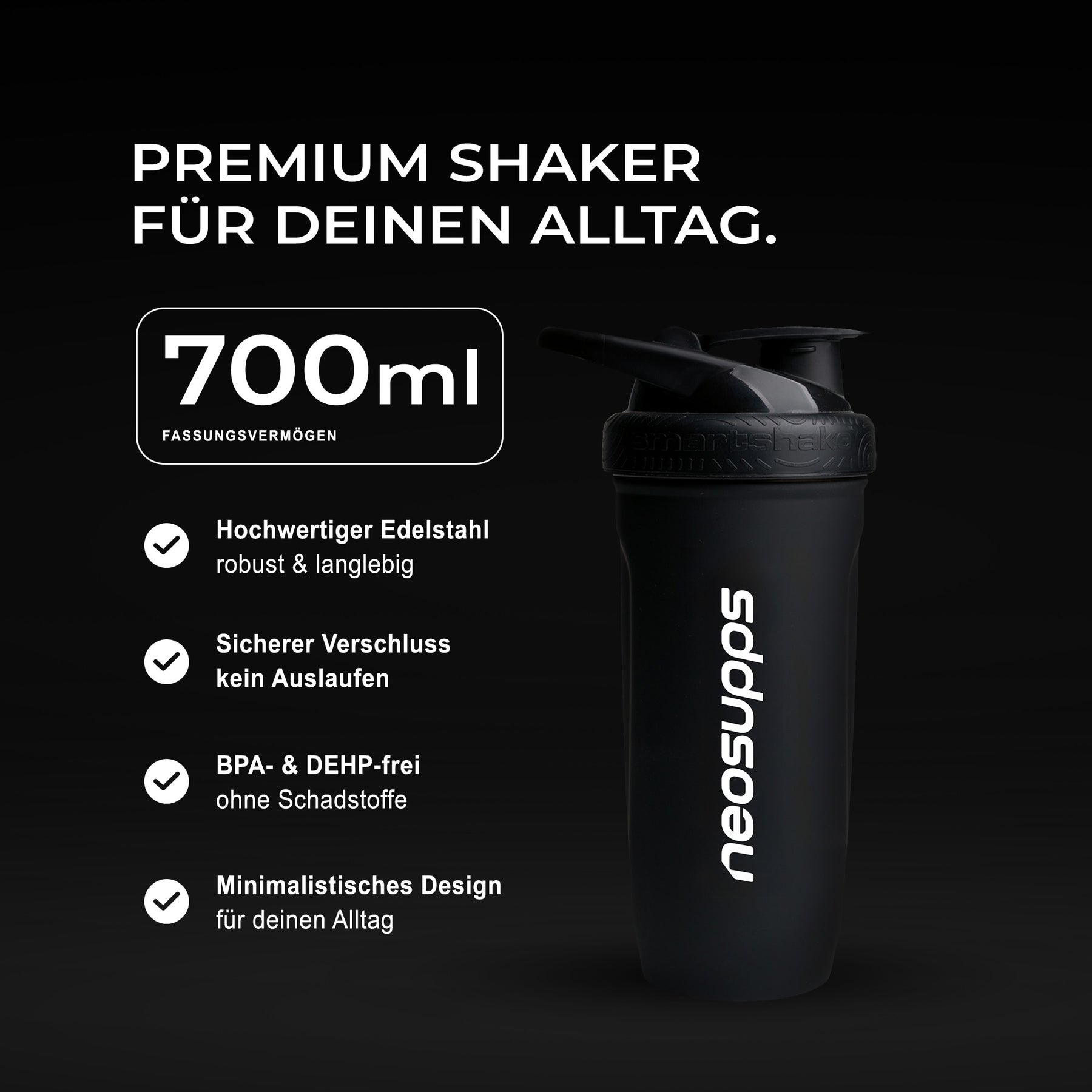 Neosupps Steel Shaker 700ml - Schwarz