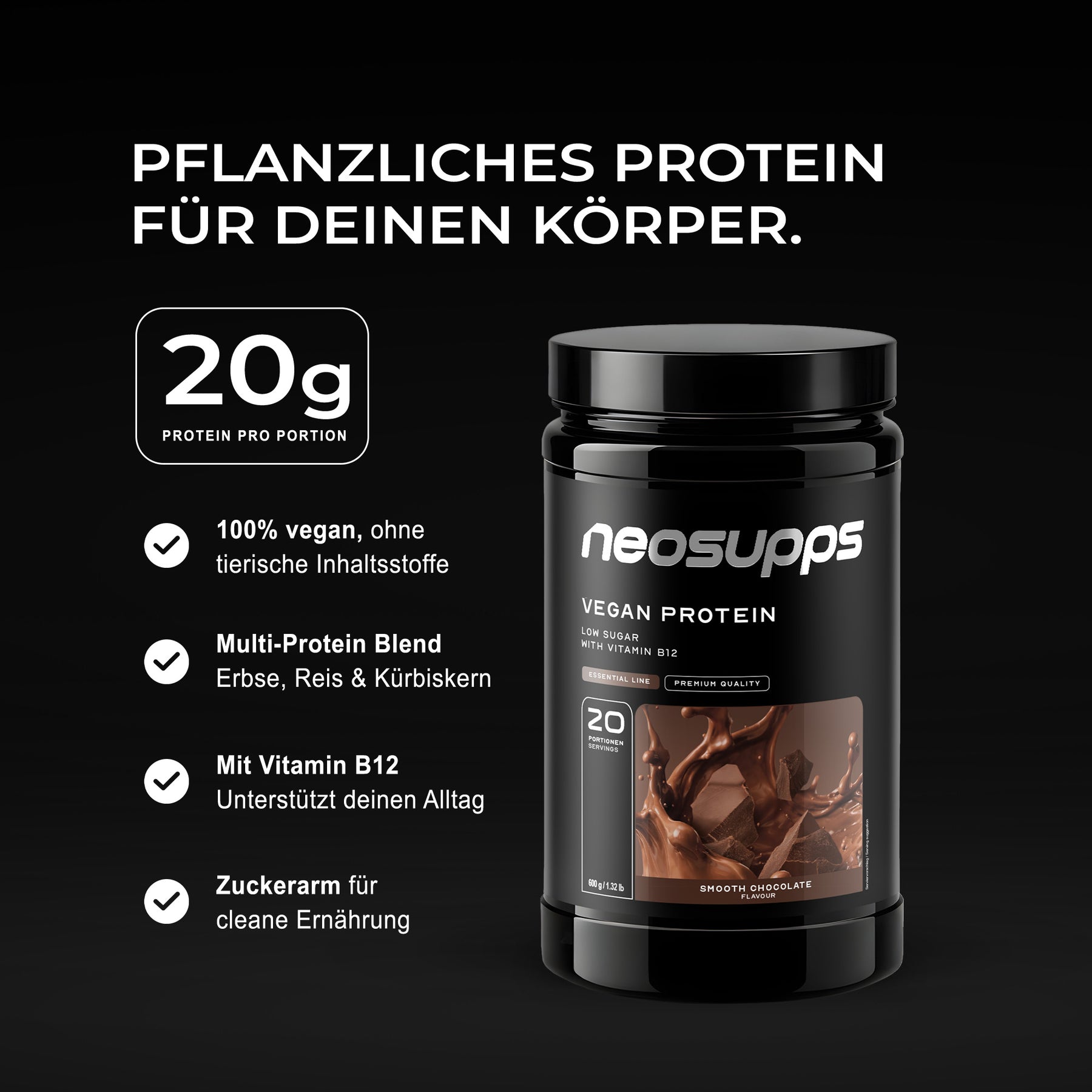 Vegan Protein - Smooth Chocolate, 600g