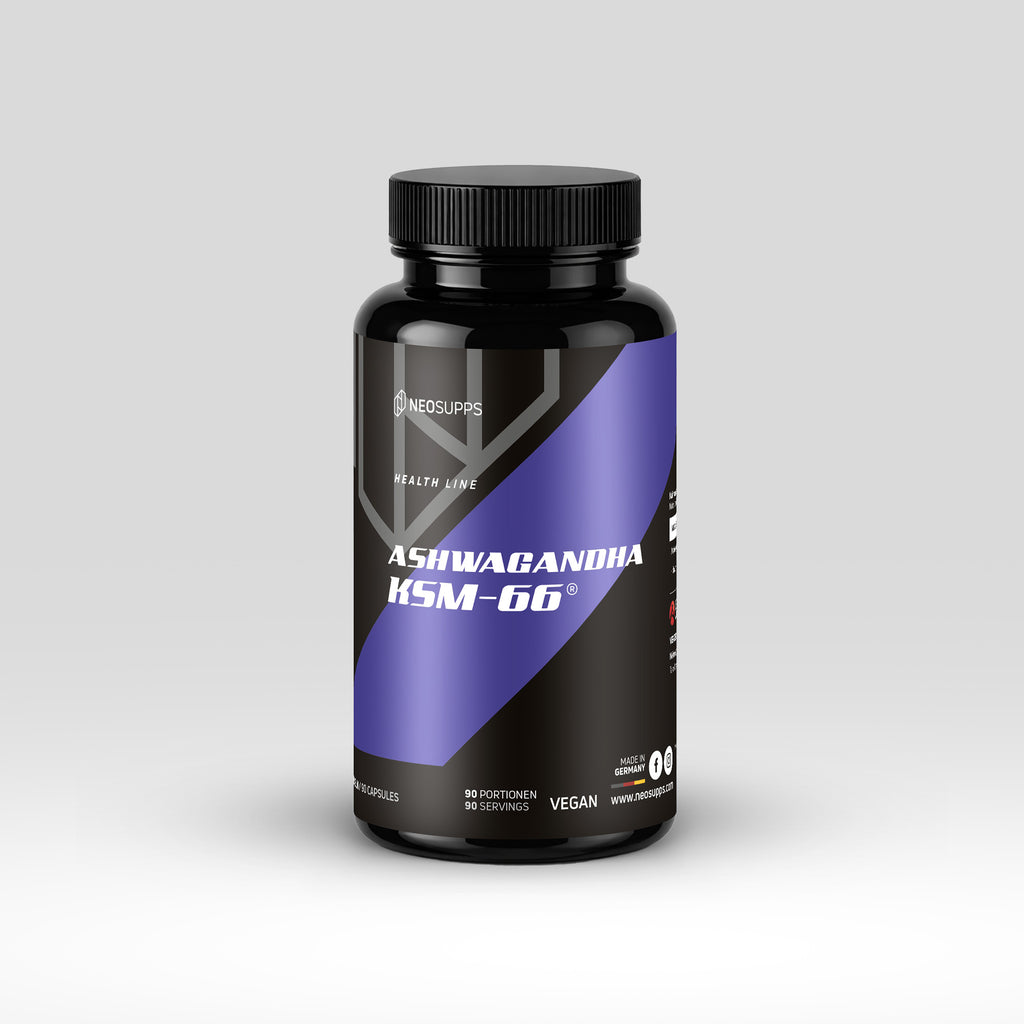 Neosupps Ashwagandha KSM-66, 100% Wurzelextrakt mit 5% Withanoliden, 90 Kapseln, Unterstützt Blutzuckerspiegel, Energie & mentale Klarheit, Vegan