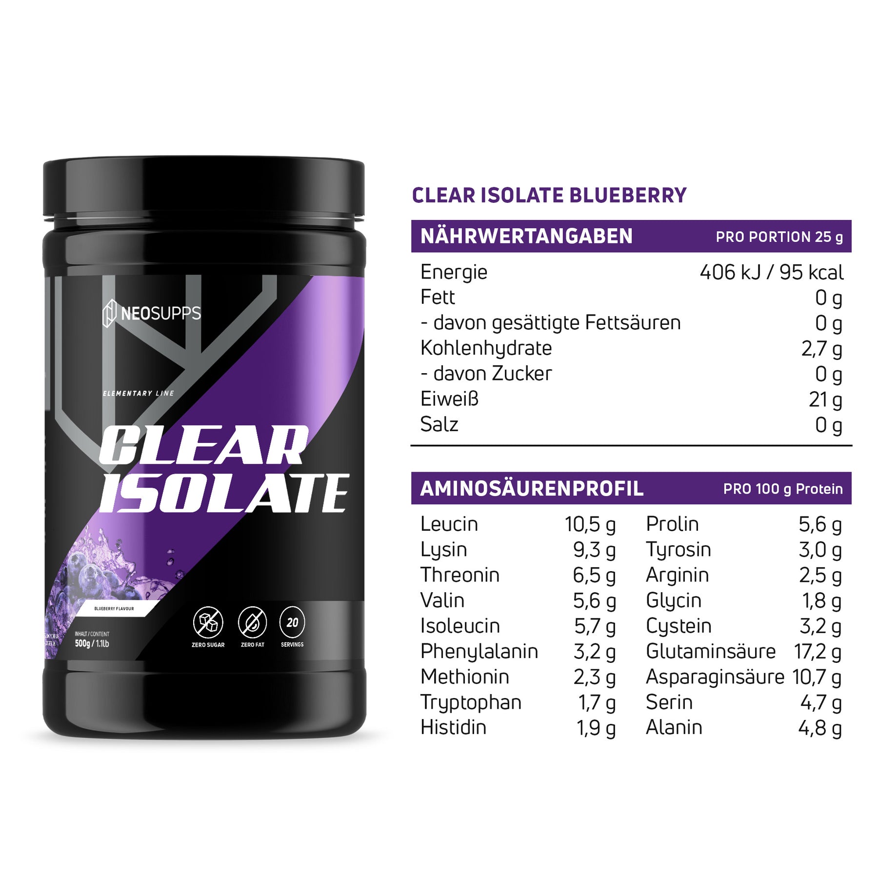 Clear Isolate - Blueberry 500g