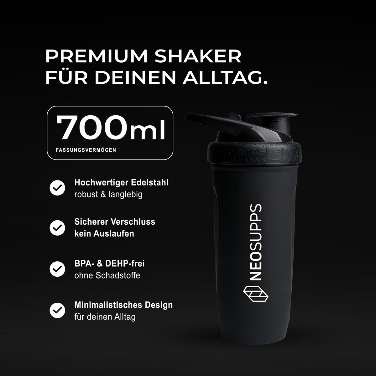 Neosupps Steel Shaker 700ml - Schwarz