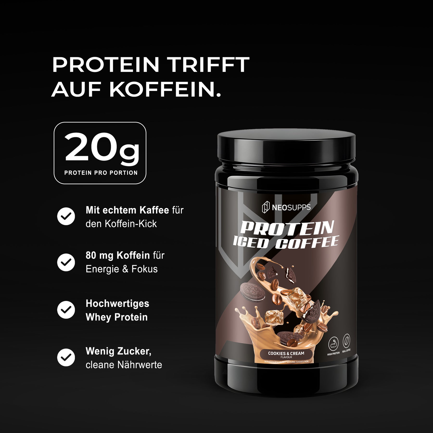 Protein Iced Coffee - Cookies & Cream, 500g