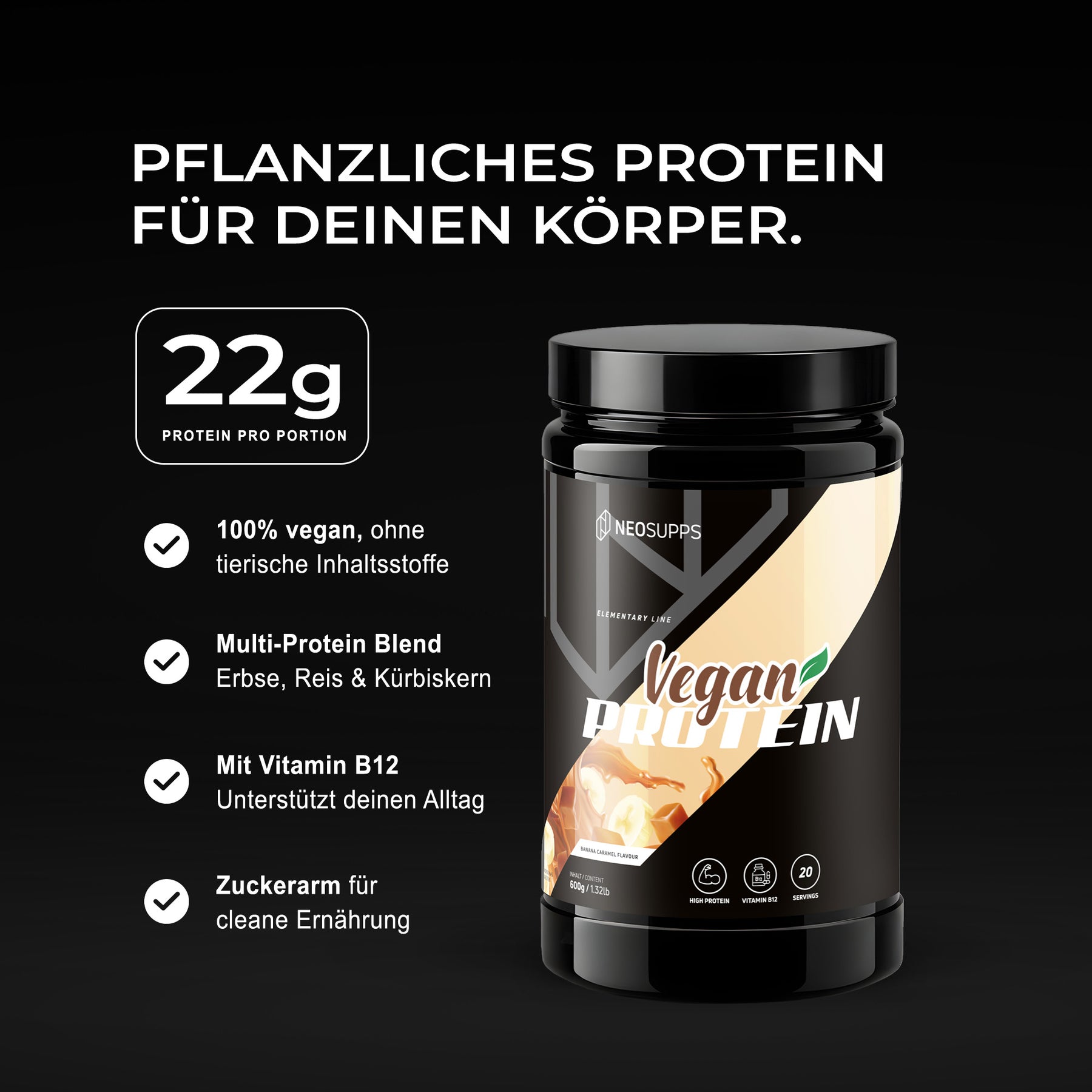 Vegan Protein - Banana Caramel, 600g