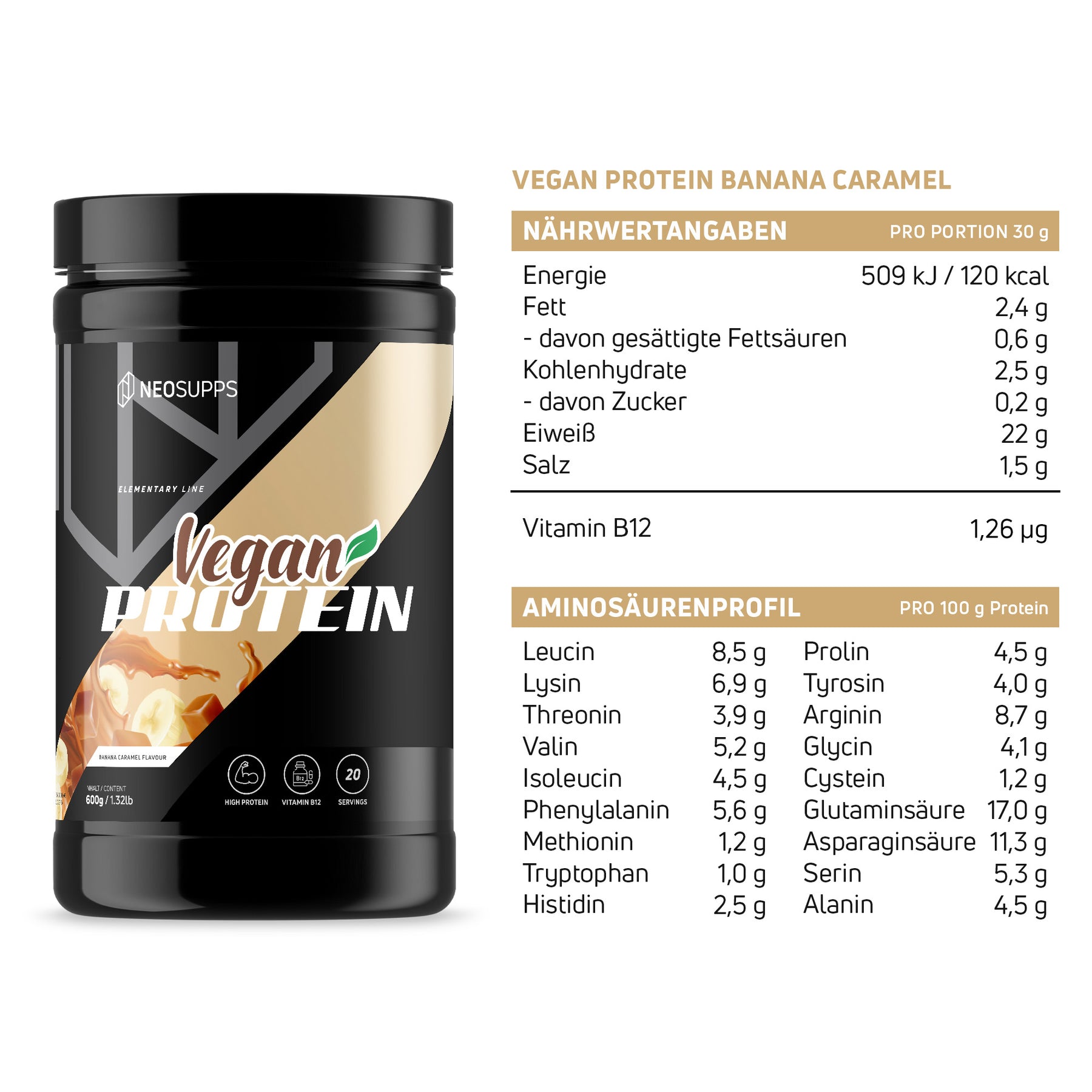 Vegan Protein - Banana Caramel, 600g