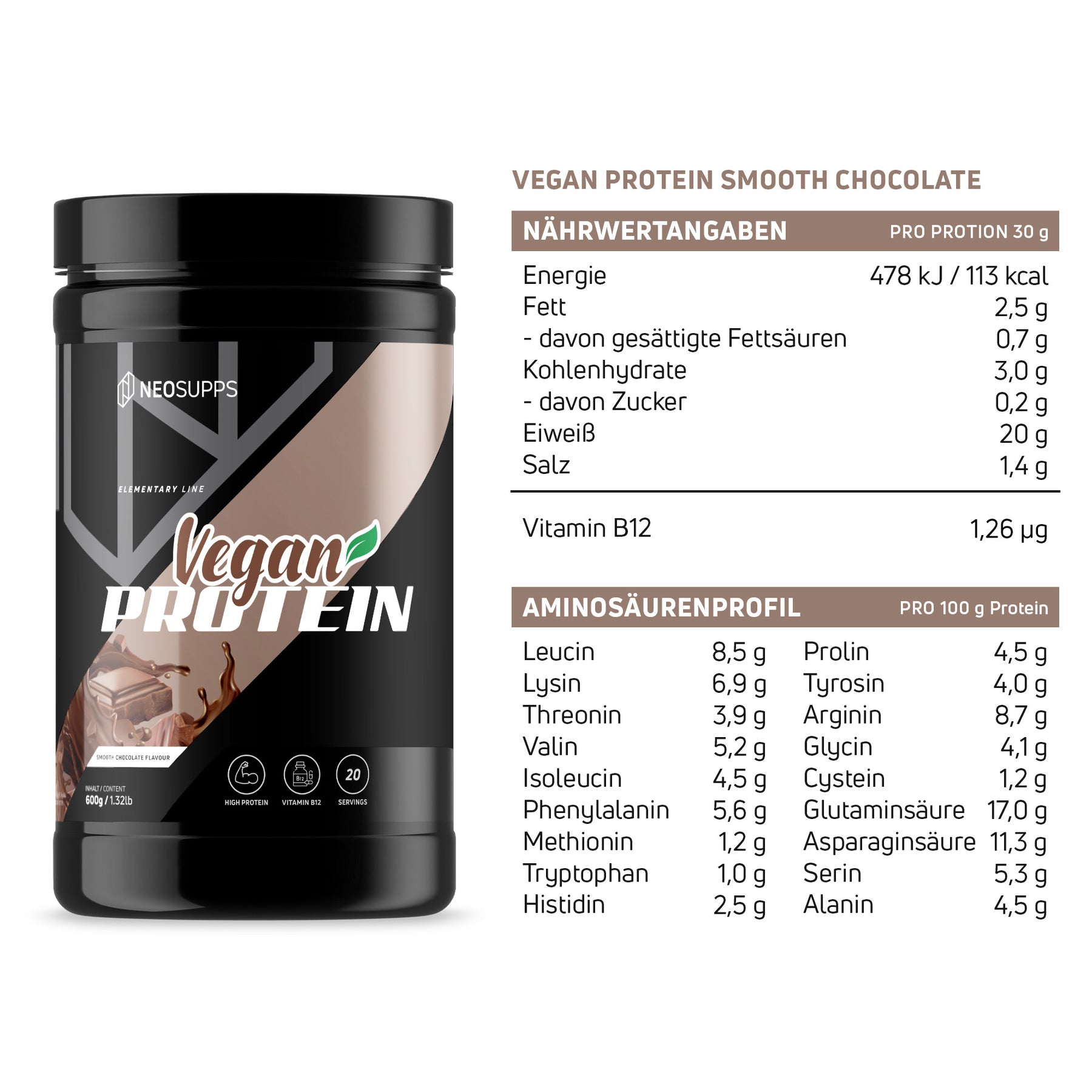 Vegan Protein - Smooth Chocolate, 600g