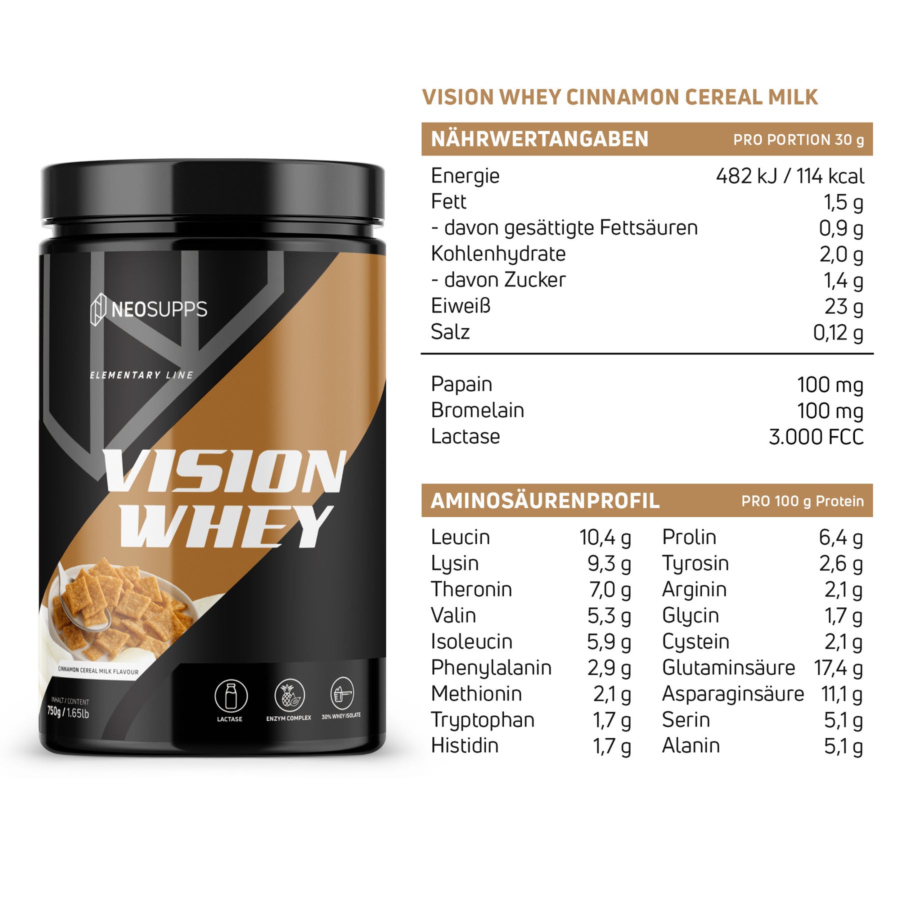 Vision Whey - Cinnamon Cereal Milk, 750g