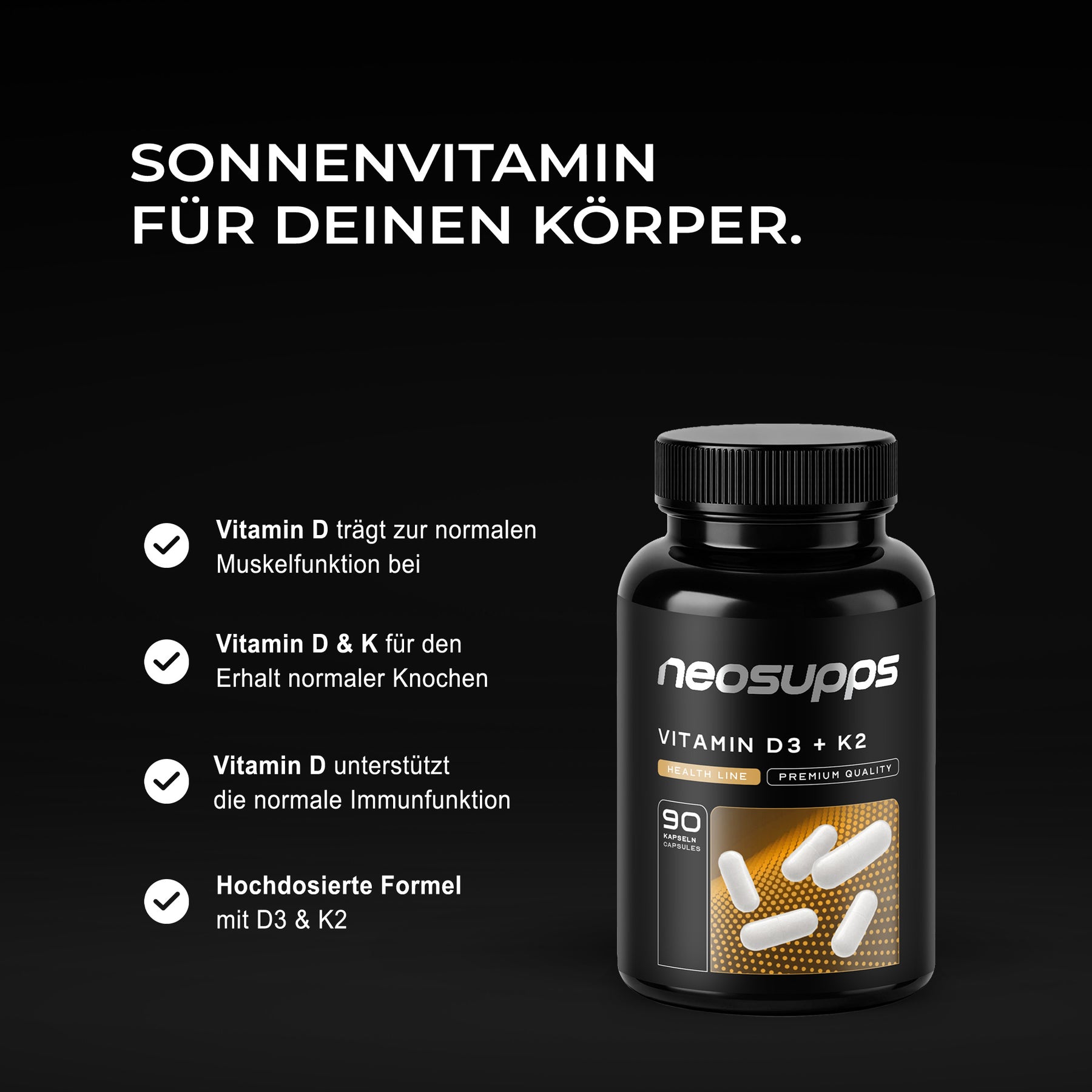 Vitamin D3 + K2 - 90 Kapseln